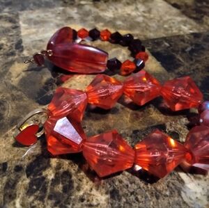 Red Heart Beaded Mommy & Me  Bracelet Set